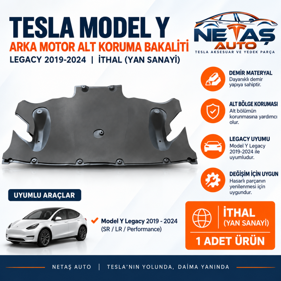 Tesla Model Y Legacy 2019-2024 Arka Motor Alt Koruma Bakaliti (Demir) İthal (Yan Sanayi)