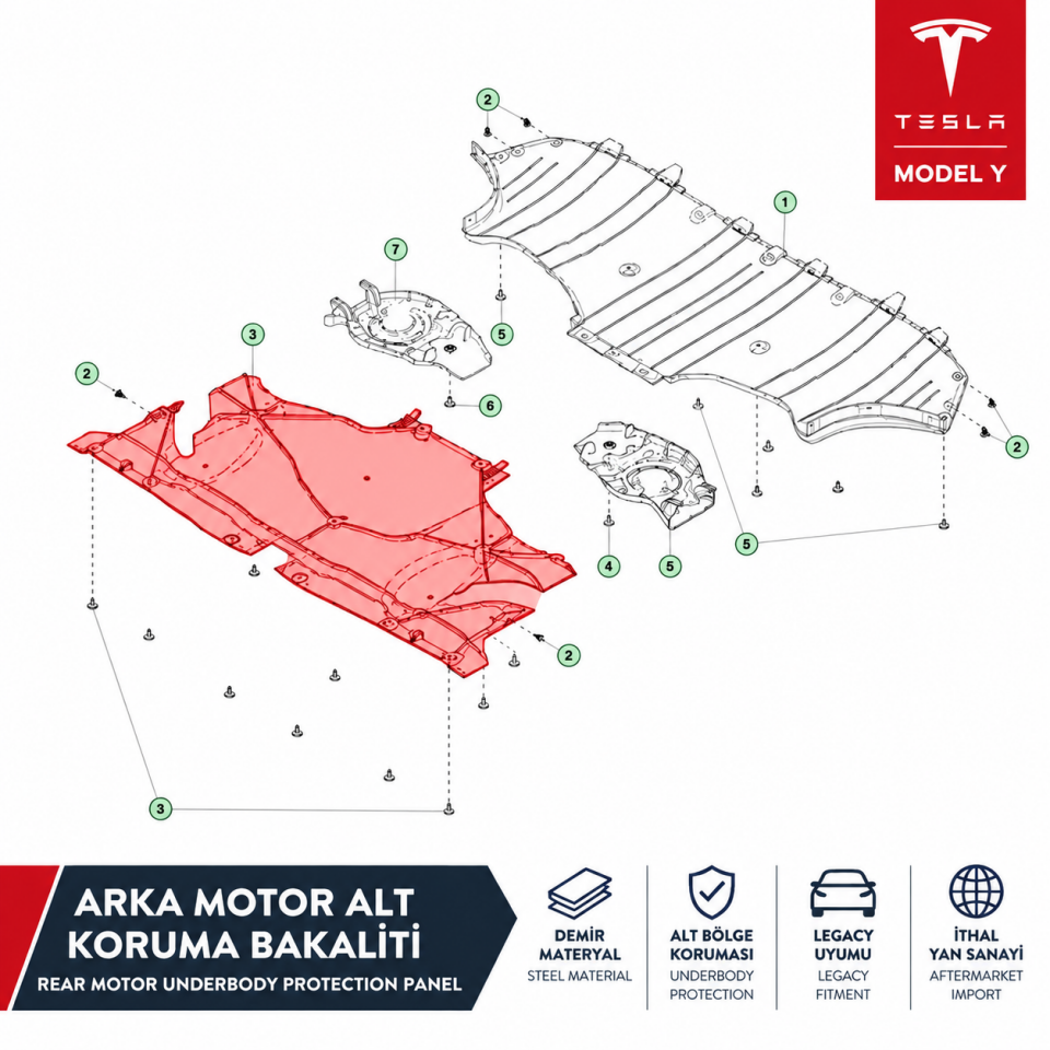 Tesla Model Y Legacy 2019-2024 Arka Motor Alt Koruma Bakaliti (Demir) İthal (Yan Sanayi)
