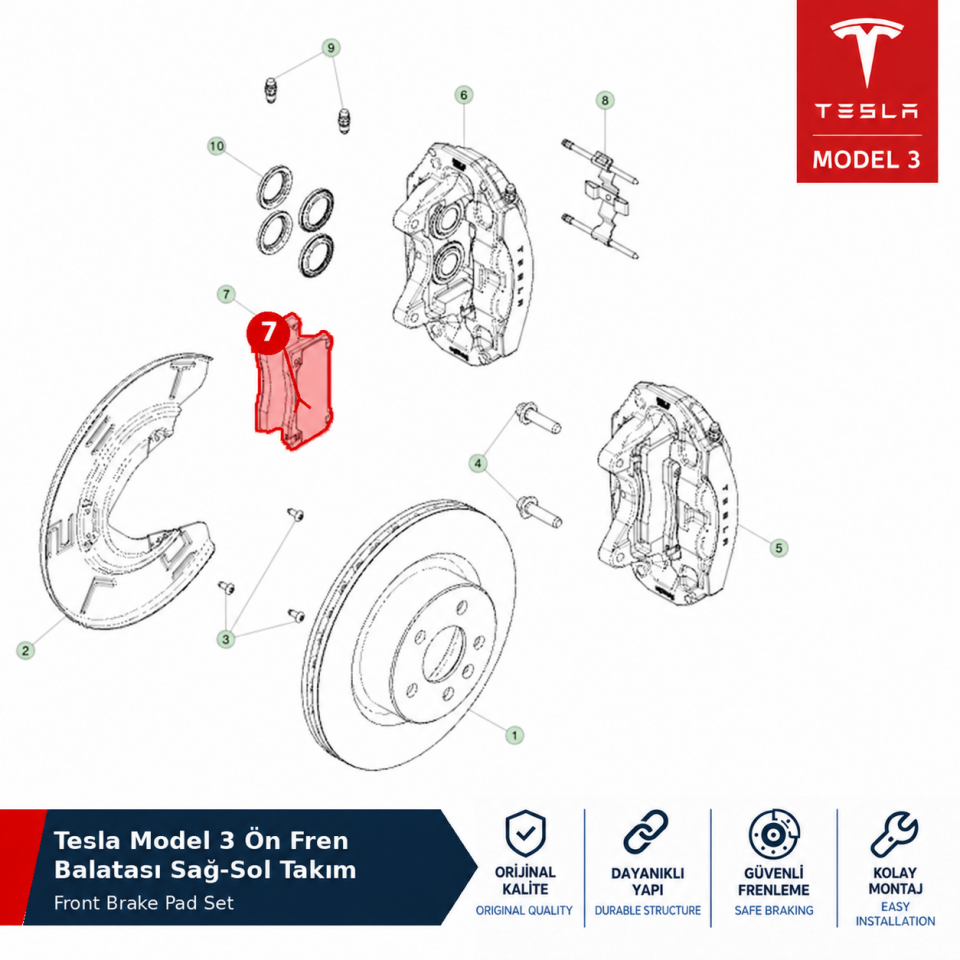 Tesla Model 3 Ön Fren Balatası Sağ-Sol Takım Avrupa Üretim